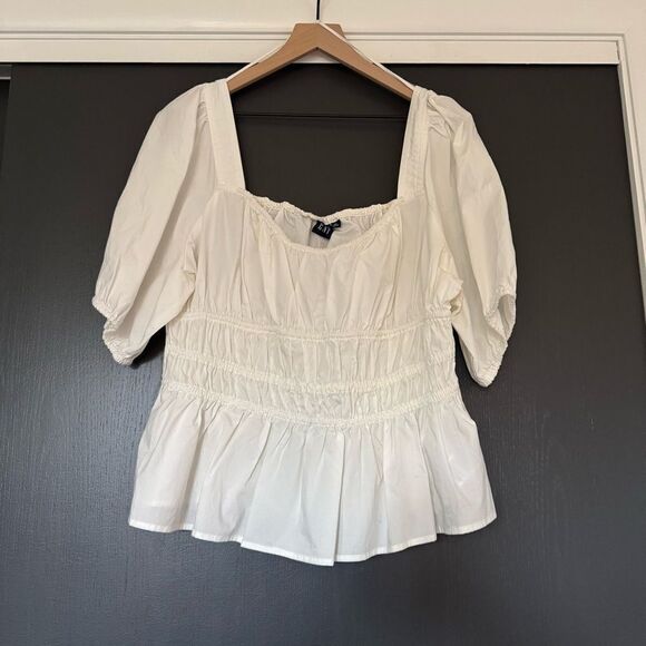 NWT Gap Puff Sleeve Cinched Waist Peasant Top in White sz XL - Picture 4 of 7